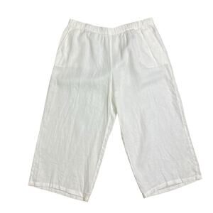 Eileen Fisher Womens 1X White Linen Lagenlook Pull On Wide Leg Cropped Pants EUC